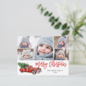 Retro Christmas Red Truck Rustic 5 FOTO Gruß Postkarte (Stehend Vorderseite)
