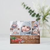 Retro Christmas Red Truck Rustic 5 FOTO Gruß Postkarte (Stehend Vorderseite)