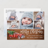 Retro Christmas Red Truck Rustic 5 FOTO Gruß Postkarte (Vorne/Hinten)