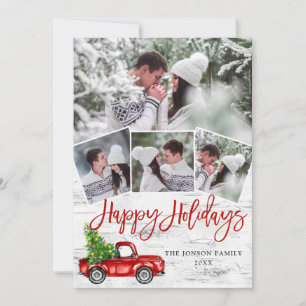 Retro Christmas Red Truck Rustic Birch Bark FOTO Feiertagskarte
