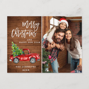 Retro Christmas Red Truck Rustikales FOTO Gruß Postkarte