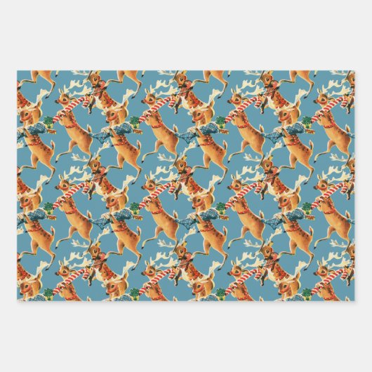 Retro Christmas Reindeer Geschenkpapier Set (Vorderseite 3)