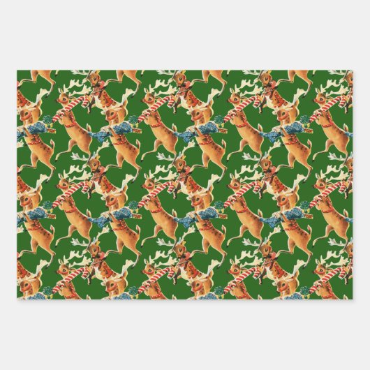 Retro Christmas Reindeer Geschenkpapier Set (Vorderseite 2)