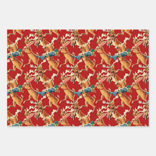 Retro Christmas Reindeer Geschenkpapier Set (Vorderseite)