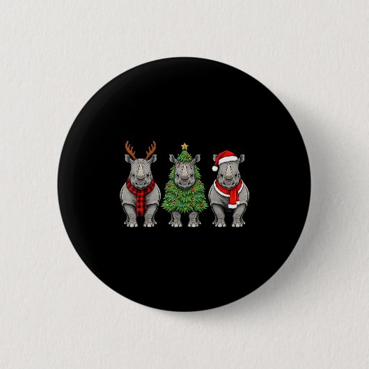Retro Christmas Rhino Santa Reindeer Safari Animal Button (Vorderseite)