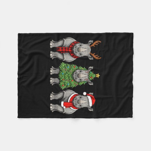 Retro Christmas Rhino Santa Reindeer Safari Animal Fleecedecke (Vorderseite (Horizontal))