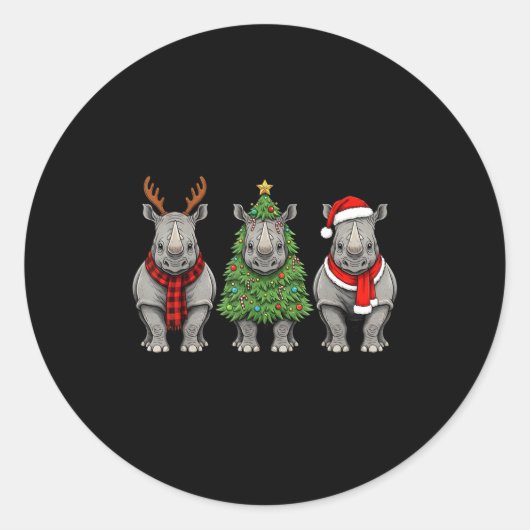 Retro Christmas Rhino Santa Reindeer Safari Animal Runder Aufkleber (Vorderseite)