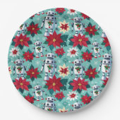 Retro Christmas Roboter und Poinsettias Pappteller (Vorderseite)