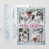 Retro Christmas Rustic 3 FOTO Grußurlaub Postkarte (Vorne/Hinten)