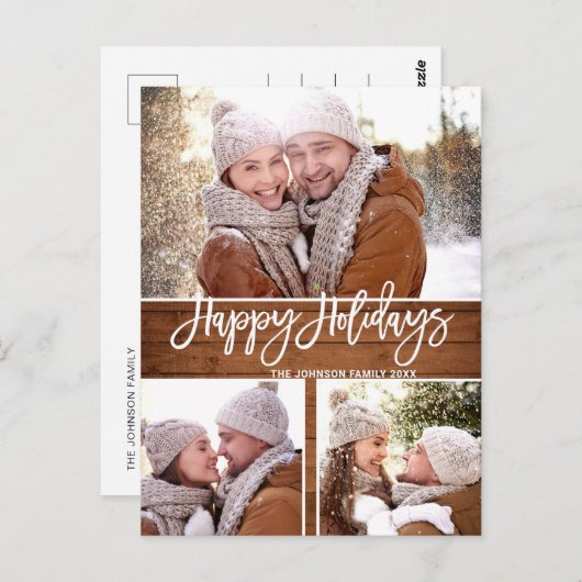 Retro Christmas Rustic 3 FOTO Grußurlaub Postkarte (Vorne/Hinten)