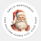 Retro Christmas Santa Claus - Adresse Runder Aufkleber (Vorderseite)