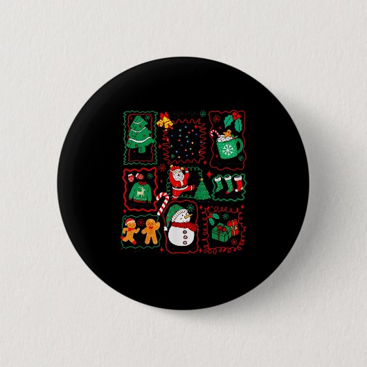 Retro Christmas Santa Claus Cocoa Xmas Tree Snowma Button (Vorderseite)