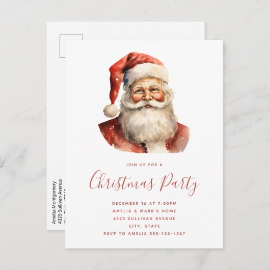 Retro Christmas Santa Claus Party Einladungspostkarte (Vorne/Hinten)