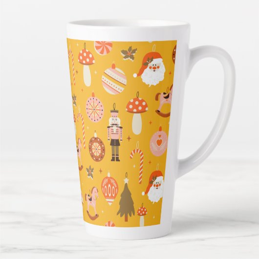 Retro Christmas Santa Rocking Pferdemuster Milchtasse (Rechts)