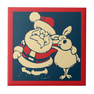 Retro Christmas Santa und sein Reindeer Buddy Fliese