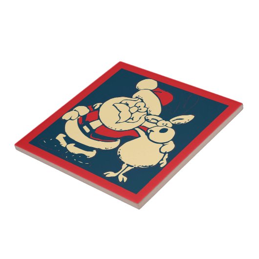 Retro Christmas Santa und sein Reindeer Buddy Fliese (Seite)