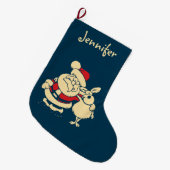 Retro Christmas Santa und sein Reindeer Buddy Großer Weihnachtsstrumpf (Vorderansicht (hängend))