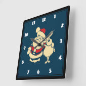 Retro Christmas Santa und sein Reindeer Buddy Quadratische Wanduhr (Winkel)