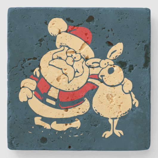 Retro Christmas Santa und sein Reindeer Buddy Steinuntersetzer (Vorderseite)