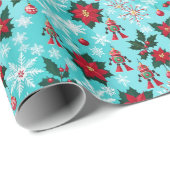 Retro Christmas Sci-Fi Robots Ornaments Blue Geschenkpapier (Rolleneckpunkt)