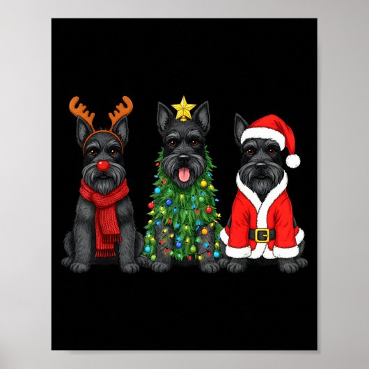 Retro Christmas Scottierrier Santa Reindeer Dog Lo Poster (Vorne)