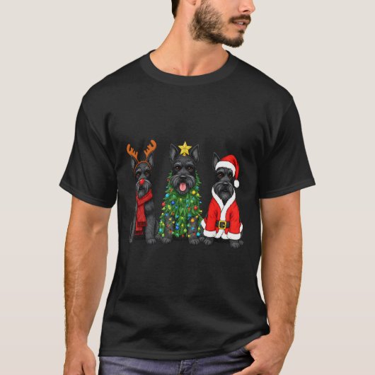 Retro Christmas Scottierrier Santa Reindeer Dog Lo T-Shirt (Vorderseite)