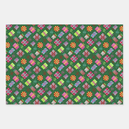 Retro Christmas Set 1 Grün Weihnachten Geschenkpapier Set (Vorderseite 3)