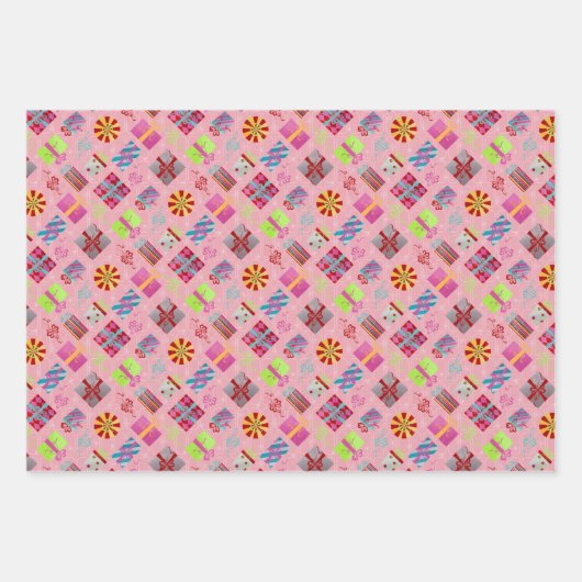 Retro Christmas Set 1 Rosa Weihnachten Geschenkpapier Set (Vorderseite 3)