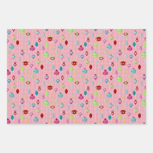 Retro Christmas Set 1 Rosa Weihnachten Geschenkpapier Set (Vorderseite 2)