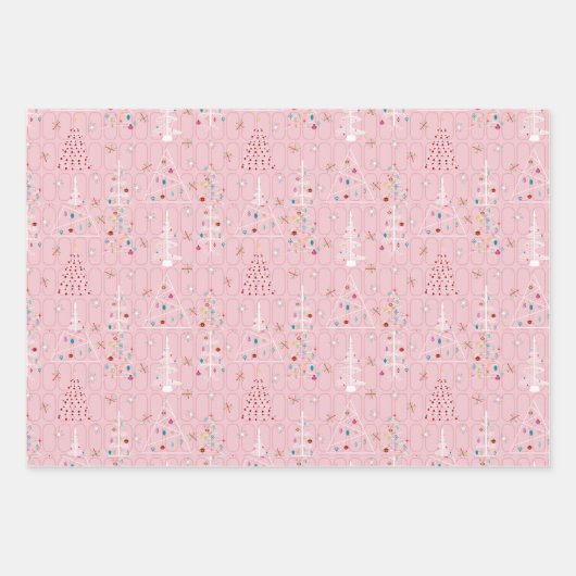 Retro Christmas Set 2 Rosa Weihnachten Geschenkpapier Set (Vorderseite 2)