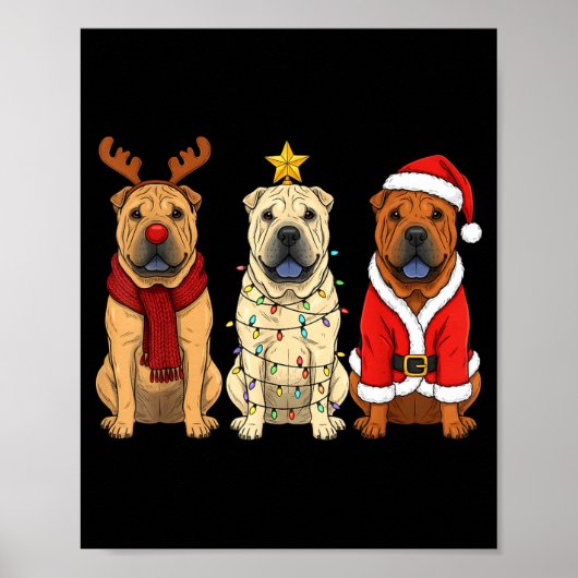 Retro Christmas Shar Pei Santa Reindeer Dog Lover  Poster (Vorne)