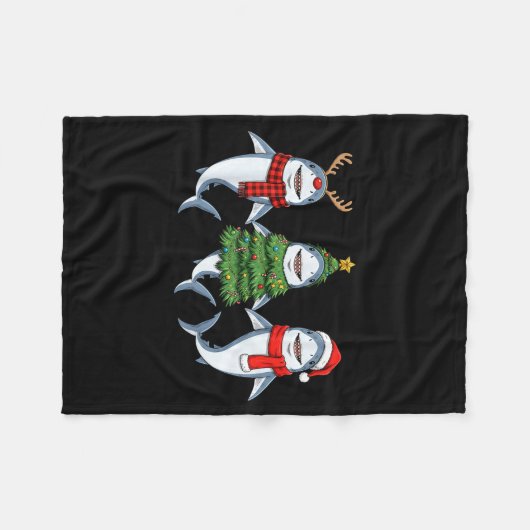 Retro Christmas Shark Santa Reindeer Fleecedecke (Vorderseite (Horizontal))