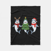Retro Christmas Shark Santa Reindeer Fleecedecke (Vorderseite)