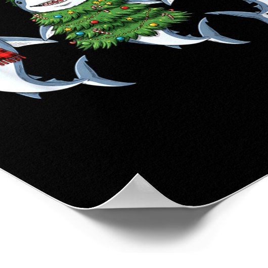 Retro Christmas Shark Santa Reindeer Poster (Ecke)