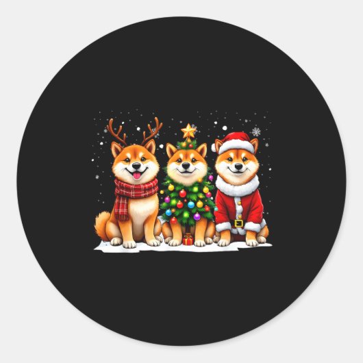 Retro Christmas Shiba Inu Santa Reindeer Dog Lover Runder Aufkleber (Vorderseite)