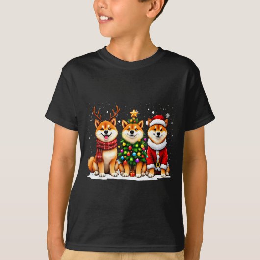 Retro Christmas Shiba Inu Santa Reindeer Dog Lover T-Shirt (Vorderseite)