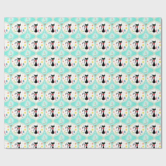 Retro Christmas Siamese Cat Ogee Pattern Geschenkpapier (Flach)
