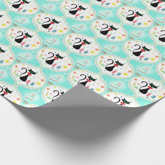 Retro Christmas Siamese Cat Ogee Pattern Geschenkpapier (Ecke)