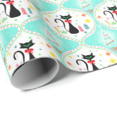 Retro Christmas Siamese Cat Ogee Pattern Geschenkpapier (Rolleneckpunkt)