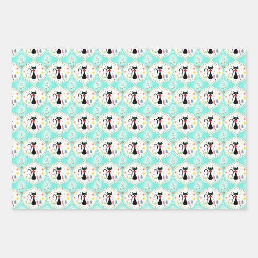 Retro Christmas Siamese Cat Ogee Pattern Geschenkpapier Set (Vorderseite 2)