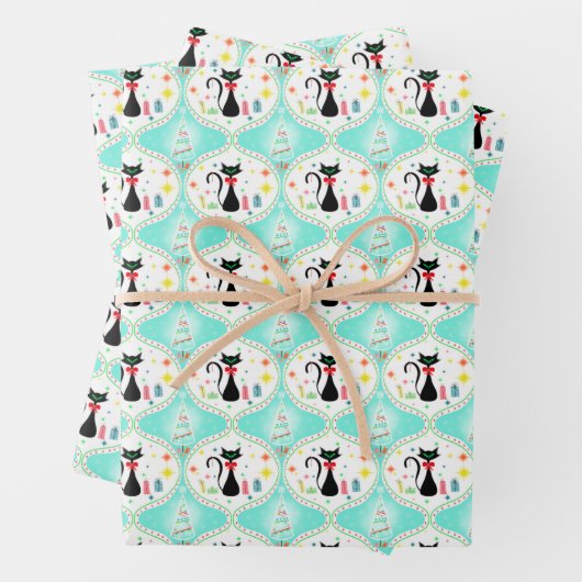Retro Christmas Siamese Cat Ogee Pattern Geschenkpapier Set (Beispiel)