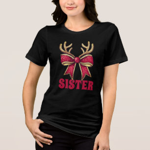 Retro Christmas Sister Reindeer Bow Tri-Blend Shirt