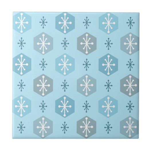 Retro Christmas Snowflakes Baby Blue Fliese (Vorderseite)