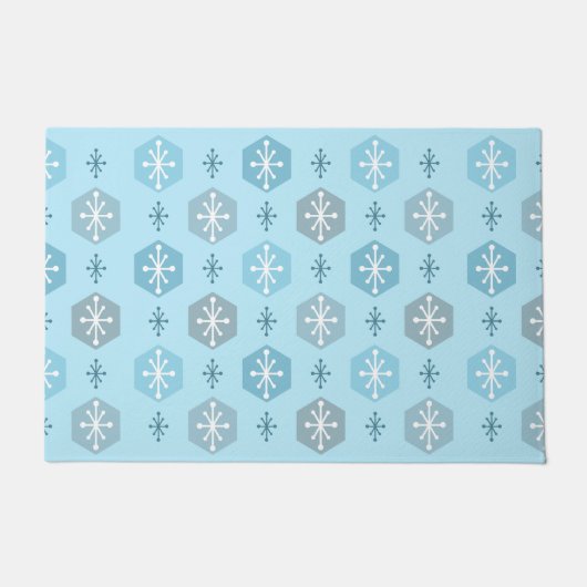 Retro Christmas Snowflakes Baby Blue Fußmatte (Vorderseite)