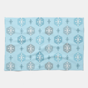 Retro Christmas Snowflakes Baby Blue Geschirrtuch