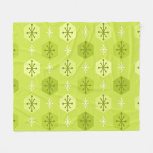 Retro Christmas Snowflakes Chartreuse Fleecedecke