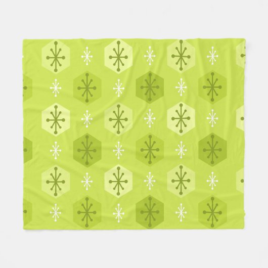 Retro Christmas Snowflakes Chartreuse Fleecedecke (Vorderseite (Horizontal))