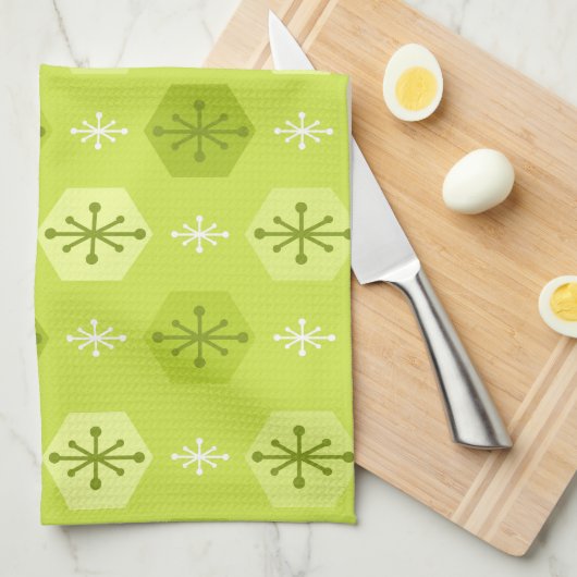 Retro Christmas Snowflakes Chartreuse Geschirrtuch (Viertel Falte)