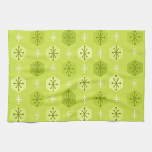 Retro Christmas Snowflakes Chartreuse Geschirrtuch