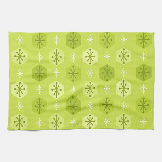 Retro Christmas Snowflakes Chartreuse Geschirrtuch (Horizontal)